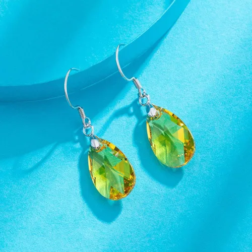 Vista 60 de Aretes colgantes de cristal austriaco con forma de lágrima para mujer, joyería hipoalergénica de plata de ley 925