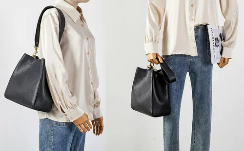 Vista 8 de Bolso de mano de cuero para mujer, bolso de hombro y bolsos de mano