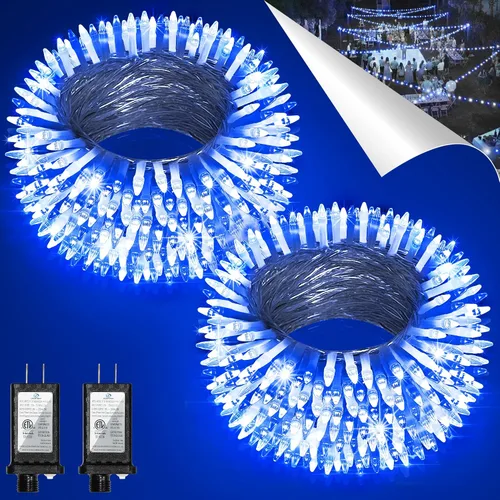 Vista 27 de Paquete de 2 Total 200 Pies 600 Luces LED de Navidad en Cadena, Luces de Árbol de Hadas Blanco Frío Conectables, 8 Modos y Temporizador Luces