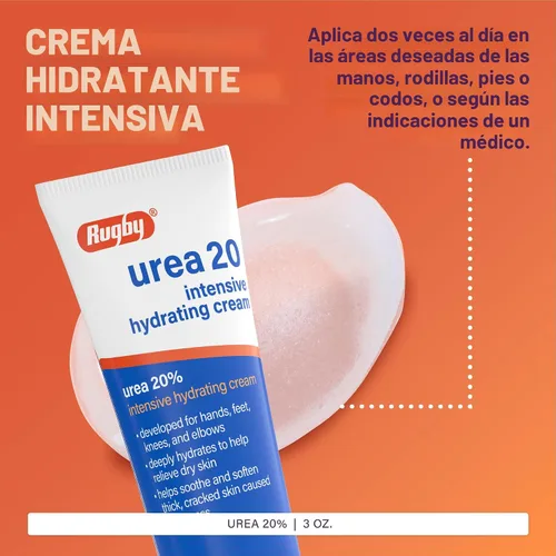 Vista 4 de Rugby Urea 20% Crema Hidratante Intensiva - Crema de urea para pies, manos, rodillas y codos - Crema de fuerza intensiva de urea al 20% - 3 onzas
