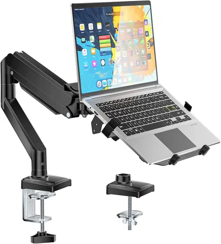 Vista 9 de WALI Soporte para laptop y monitor, soporte para monitor totalmente ajustable y bandeja para laptop para 1 portátil de hasta 17 pulgadas y 1