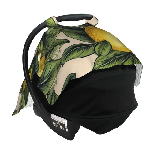 Vista 4 de Baby Car Seat Canopy Cover for Mom, Soft Breathable Nursing Breastfeeding Covers Multi Use Stroller Sun Shade Newborn Shower Gift，Lemon
