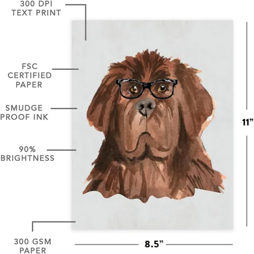Vista 102 de Andaz Press Póster impreso para pared de perro, 8.5 x 11 pulgadas, Bulldog inglés con gafas negras, 1 paquete, regalo de cumpleaños de Navidad, sin