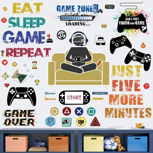 Vista 9 de 48 piezas creativas de decoración de sala de videojuegos, excelente en accesorios y carteles para dormitorio de niños, calcomanías de pared