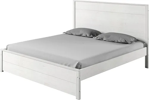 Vista 6 de Camaflexi Hampton Marco de cama rústico de madera maciza con cabecero, soportes de listones de madera, tamaño Queen, acabado blanco costero