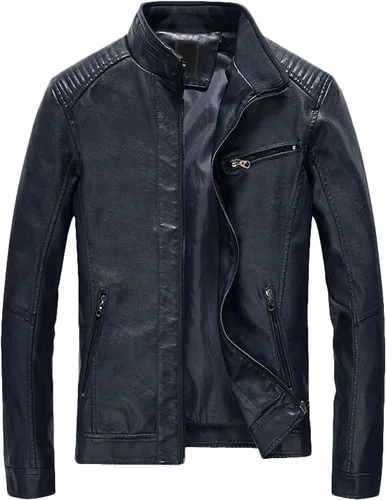 Vista 3 de Youhan Chaqueta bomber de piel sintética con cremallera para hombre, estilo casual y ajustada Verde militar