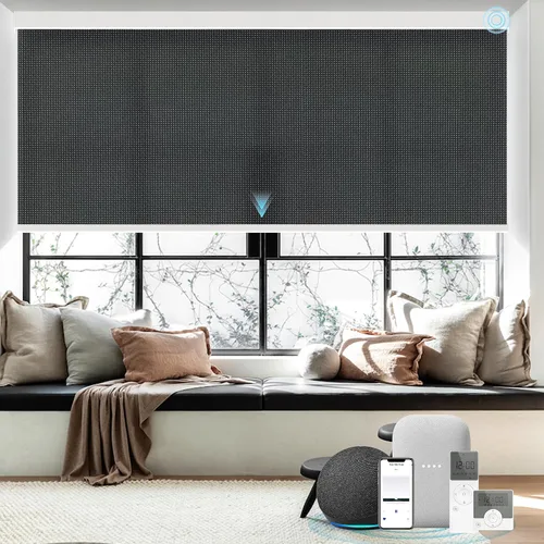Vista 14 de Persianas inteligentes personalizadas de 110 pulgadas de ancho para ventanas grandes, persianas enrollables motorizadas 100% opacas compatibles