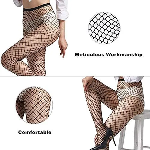 Vista 5 de Paquete de 3 mallas de red de cintura alta para mujer, medias de malla, Negro