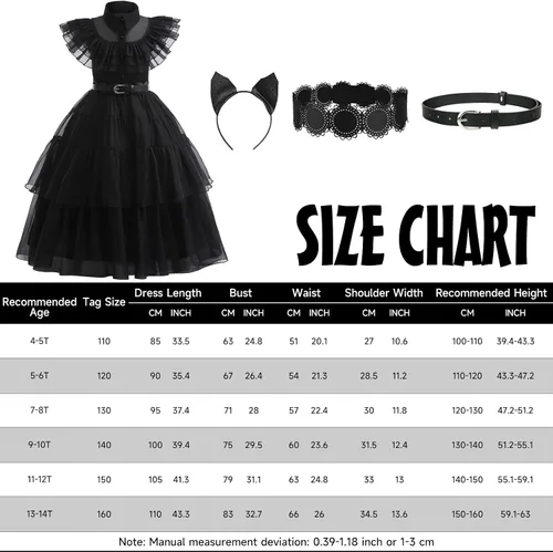 Vista 6 de Hellet Vestido de disfraz negro para niñas, vestido de princesa para familia, fiesta de Halloween, cosplay, vestido negro