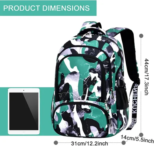 Vista 2 de Mochila escolar casual para viajes, mochila de camuflaje al aire libre, regalos de Navidad para niños y niñas, Ay Camo Green, talla única
