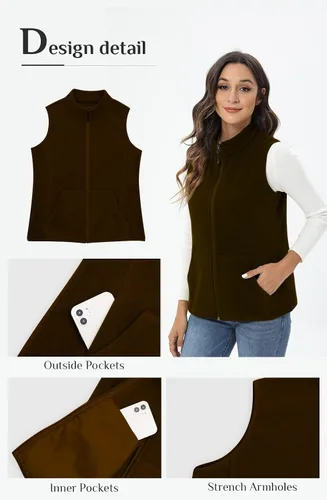 Vista 6 de Xeoxarel Chaleco de forro polar para mujer con 6 bolsillos (XS-2XL)