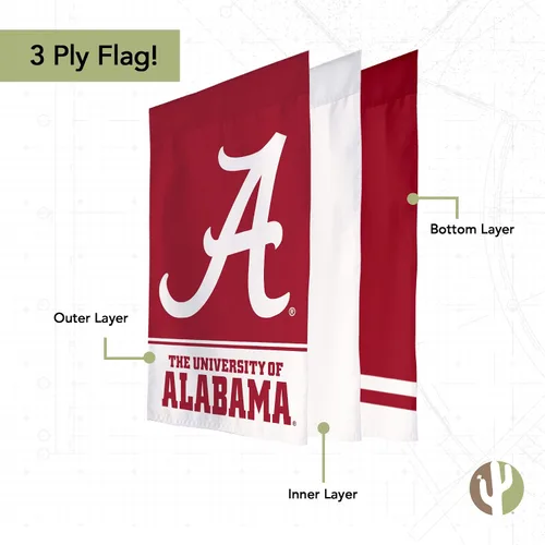 Vista 3 de Bandera de jardín de la Universidad de Alabama Crimson Tide Bama UA Banner 100% poliéster (diseño A)