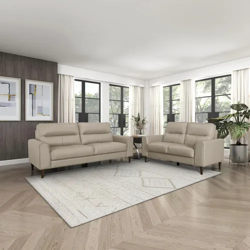 Vista 10 de Lexicon Juego de 2 muebles de sala de estar, juego de sofá de cuero de grano superior, brazo de pista, patas de madera maciza, cómodos sofás que