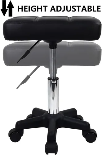 Vista 5 de FURWOO Taburete giratorio rectangular con ruedas, altura ajustable, silla giratoria para spa, salón de masaje, color negro