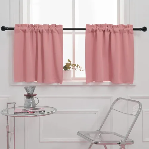 Vista 12 de Pickluc Cortina opaca de cocina de 20 pulgadas de largo, con bolsillo para barra, cortinas para ventanas pequeñas en sala de estar, sótano Beige