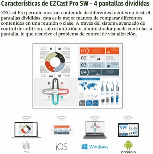 Vista 4 de EZCast Sistema de presentación inalámbrico profesional, receptor de pantalla HDMI, pantalla dividida 4 a 1, WiFi MIMO 2T2R, compatible con AirPlay
