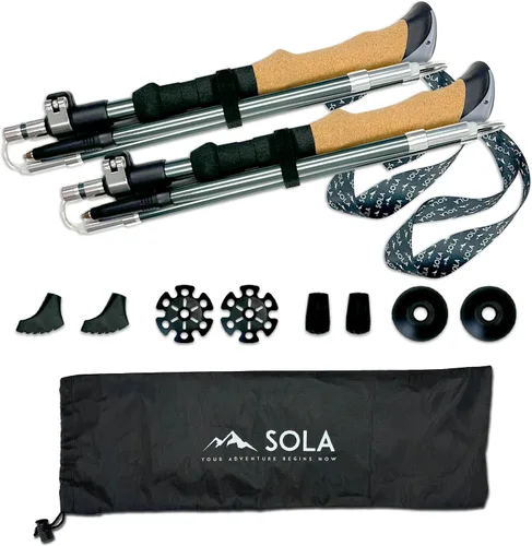 Vista 8 de SOLA - Bastones de senderismo ligeros y plegables, aleación de aluminio 7075 con agarres de corcho antisudor, ideal para caminar nórdico, senderismo