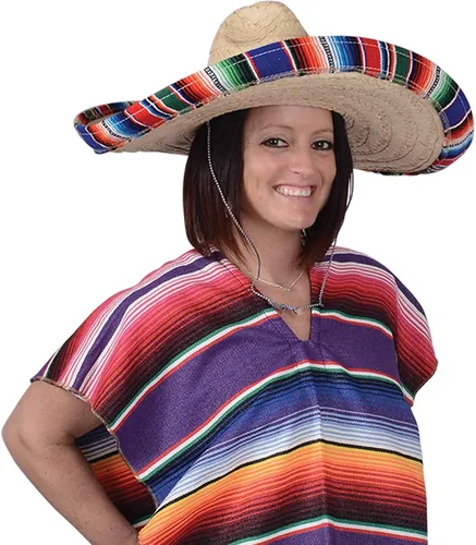 Vista 5 de GiftExpress Sombrero mexicano para adultos con ribete de serape, 21 pulgadas de ancho auténtico sombrero para Cinco de Mayo, sombrero de paja