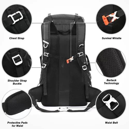 Vista 2 de HOMIEE 50L Hiking Backpack Travel Bag Waterproof Camping Rucksack Negro