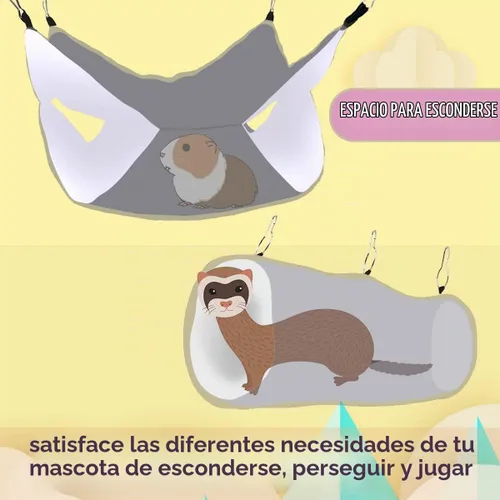 Vista 2 de Escondite de hurón y cama suave, hamaca y túnel de conejillo de indias luminoso con brillo nocturno 1. Hamaca y túnel con litera Moon