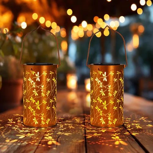 Vista 14 de Linternas solares para colgar al aire libre, linterna LED impermeable de metal con energía solar, decoración de patio, linterna con asa, idea