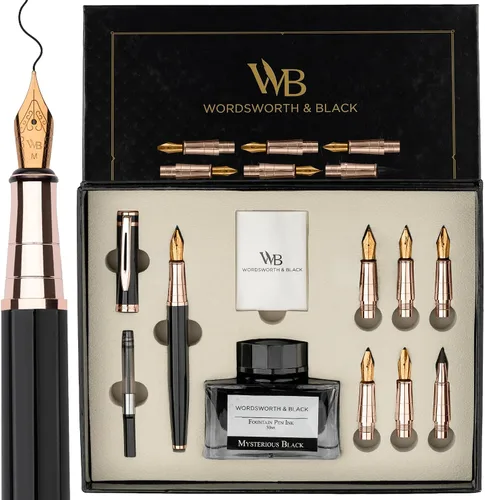 Vista 11 de Wordsworth & Black Luxury Calligraphy Pen Set for Writing, 6 Nibs,All Black Todo negro