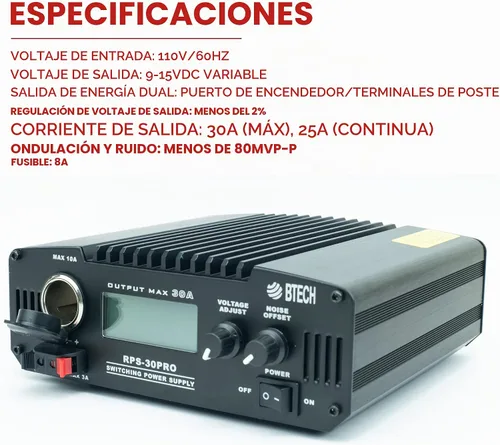 Vista 2 de BTECH RPS-30PRO Fuente de alimentación de banco compacto universal regulada de 30 amperios, convertidor de alimentación de CA a CC, 13.8 V