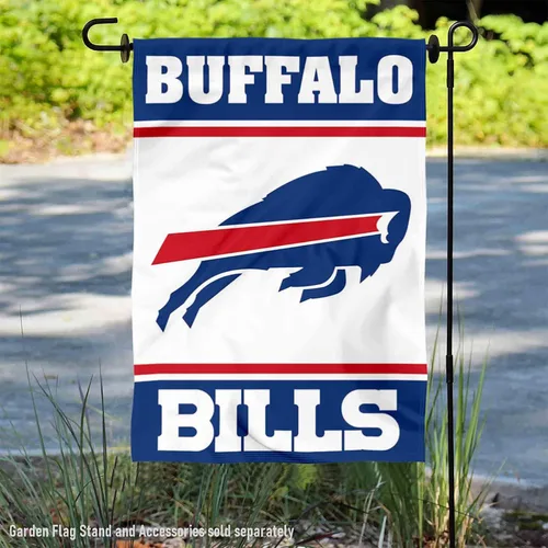 Vista 2 de Bandera de jardín de doble cara con logo blanco de Buffalo Bills