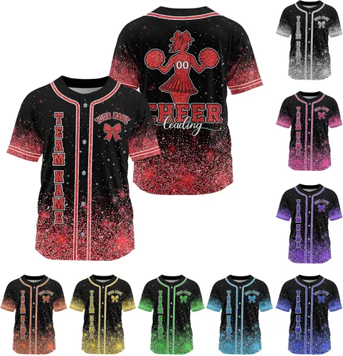 Vista 15 de Camiseta de béisbol de uniforme de animadora personalizada, camiseta de animadora para niñas, mujeres, jóvenes, niños, camiseta con purpurina