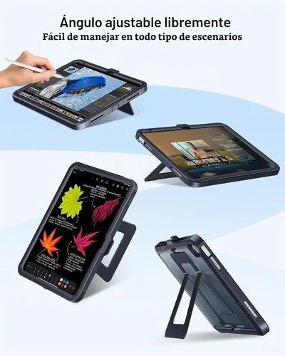 Vista 2 de DTTO - Funda para iPad (A16) 11ª generación de 11 pulgadas y 10ª generación, color negro Funda protectora a prueba de golpes con protector