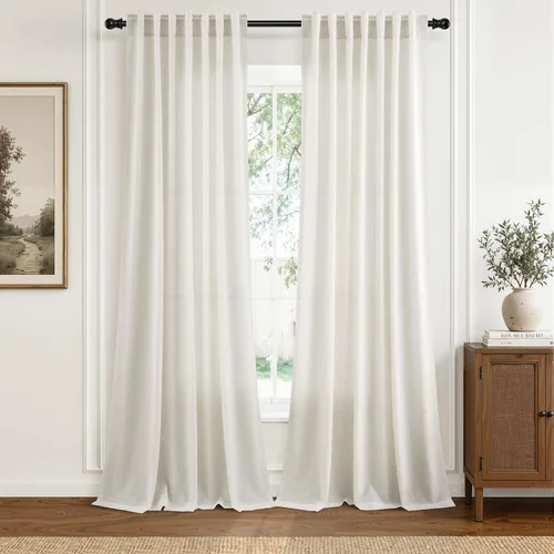 Vista 19 de Hokibero Cortinas de lino natural de 96 pulgadas de largo para sala