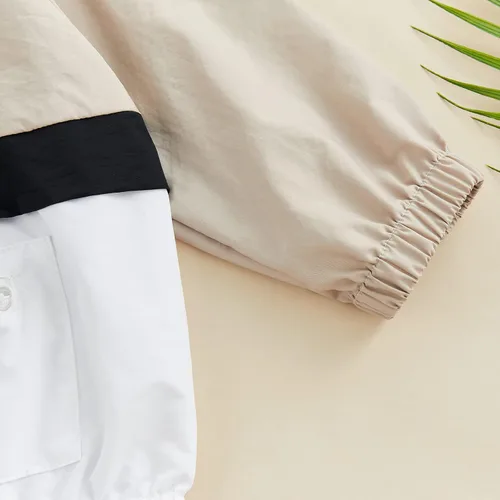 Vista 6 de AEEMCEM Sudaderas con capucha y bloque de color para niños pequeños, con cremallera de un cuarto, manga larga, con bolsillo con cremallera