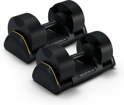 Vista 5 de Matrix Fitness DB50 - Mancuernas ajustables de 50 libras Ajustes rápidos para entrenamiento de fuerza y HIIT Reemplaza 10 pares de mancuernas