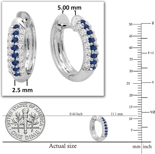 Vista 3 de Dazzlingrock Collection Round Gemstone & White Diamond Pave Set Hinged Post Huggies Hoop Earrings for Her in Gold