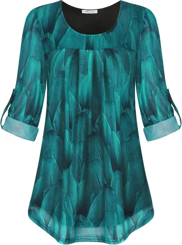 Vista 3 de SeSe Code Blusas de malla de manga 34 enrollada para mujer, plisadas, elásticas, blusas fluidas