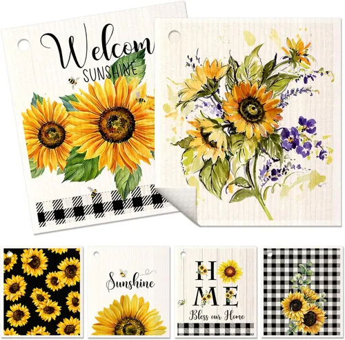 Vista 22 de Miss Adola 6 unidades de paños suecos para cocina - paños reutilizables para lavar platos, toallas de cocina absorbentes, lindas y divertidas, Bohemi