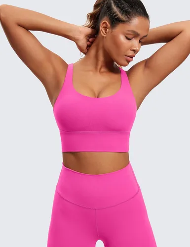 Vista 2 de CRZ YOGA Brasier deportivo con tirantes delgados para mujer, de impacto medio, cruzado, para yoga, acolchado, para entrenamiento