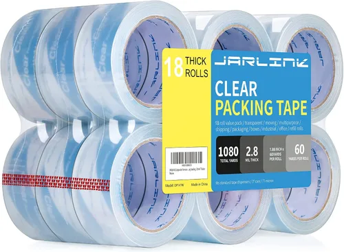 Vista 12 de JARLINK 12 rollos de cinta de embalaje ultra transparente 2.7mil Thick and 1.88" Wide. 60 Yards per Roll, 720 Total Yards. Heavy Duty Packaging
