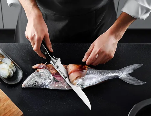 Vista 7 de BRODARK Cuchillo deshuesador de 7 pulgadas, deshuesado para cortar carne con mango de espiga completa, filete de acero inoxidable de alto carbono