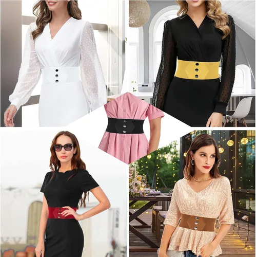 Vista 6 de GRACE KARIN Cinturón de corsé blanco para mujer, cinturón ancho y elástico de 3.9 pulgadas, cinturones gruesos vintage, talla M, Blanco