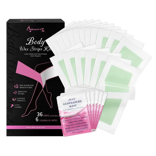 Vista 11 de Beauty7 Kit de tiras de cera para piel sensible, depilación facial para cejas, labios, 24 tiras y 4 toallitas de aceite calmantes, depilación