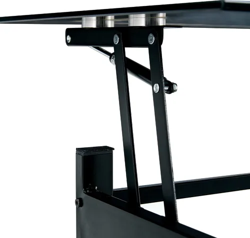 Vista 7 de Mesa de centro negra elevable, moderna mesa central pequeña de vidrio templado de 2 capas con almacenamiento, mesa auxiliar ajustable de 37.8