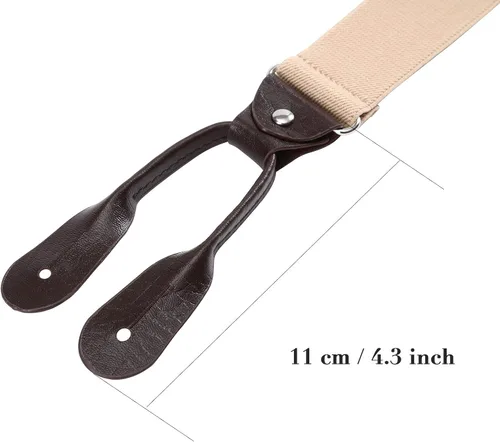 Vista 28 de AWAYTR Tirantes de botón marrón para hombre, tirantes elásticos ajustables en forma de Y