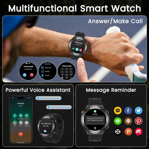 Vista 6 de Reloj inteligente militar con rastreador GPS, presión/altitud/brújula, reloj inteligente resistente con batería de 90 días, 1 ATM impermeable