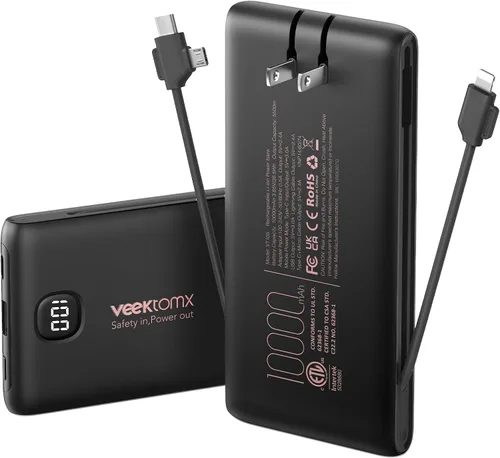 Vista 9 de VEEKTOMX Cargador portátil con cables incorporados y enchufe de pared de CA Negro rojo
