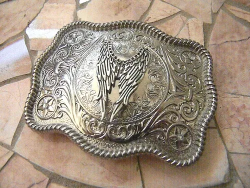 Vista 4 de Alas de ángel plateadas, hebilla de cinturón de motociclista de metal