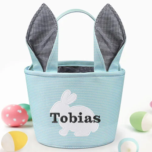 Vista 18 de Canastas de Pascua personalizadas para niños, conejo azul, 018B-azul