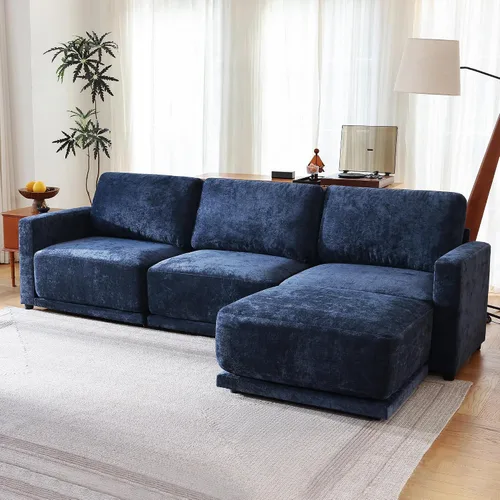 Vista 33 de Sofá modular de 79 pulgadas para sala de estar pequeña, sofá moderno en forma de L con otomana, juego de sofá de felpilla de 3 piezas para muebles