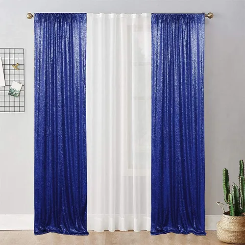 Vista 37 de Juya Delight 2 cortinas de fondo de lentejuelas brillantes de 2 x 8 pies, color azul bebé, telón de fondo de fotos con purpurina azul para bodas