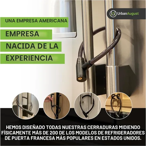 Vista 3 de Urban August Cerradura para refrigerador a prueba de niños para niños y adultos, cerradura para puerta francesa, refrigerador y gabinete